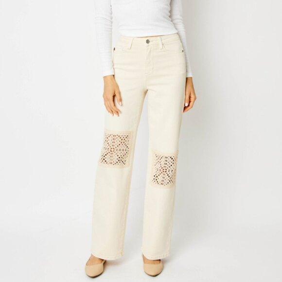 Judy Blue High Waist Crochet Patches Wide Leg - Picture 1 of 4